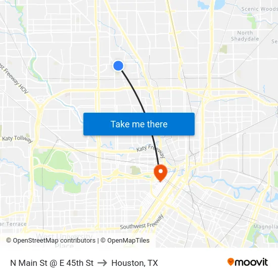 N Main St @ E 45th St to Houston, TX map
