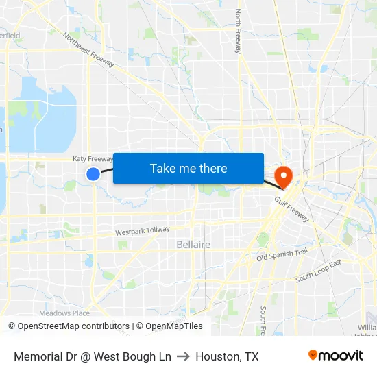 Memorial Dr @ West Bough Ln to Houston, TX map