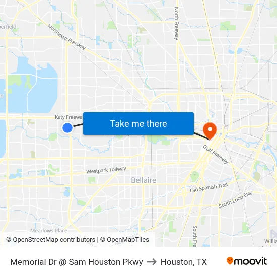 Memorial Dr @ Sam Houston Pkwy to Houston, TX map