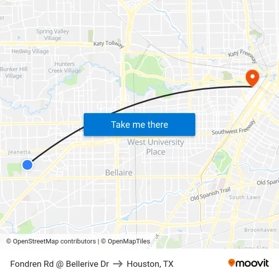 Fondren Rd @ Bellerive Dr to Houston, TX map