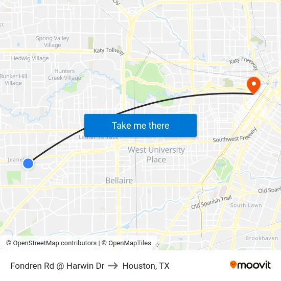Fondren Rd @ Harwin Dr to Houston, TX map