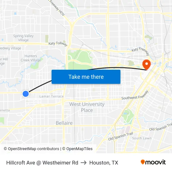 Hillcroft Ave @ Westheimer Rd to Houston, TX map
