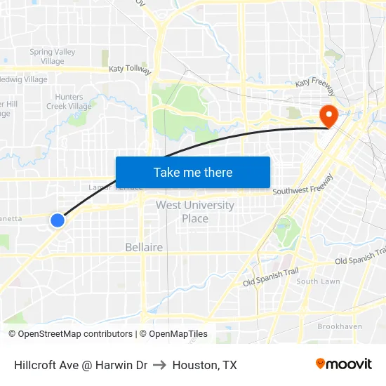 Hillcroft Ave @ Harwin Dr to Houston, TX map