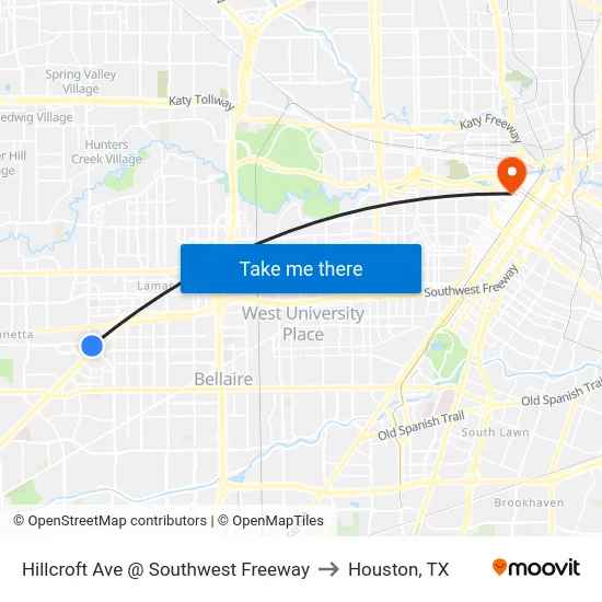 Hillcroft Ave @ Southwest Freeway to Houston, TX map