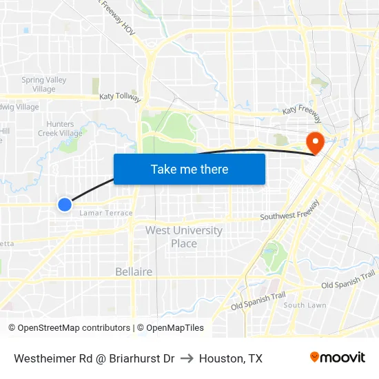 Westheimer Rd @ Briarhurst Dr to Houston, TX map