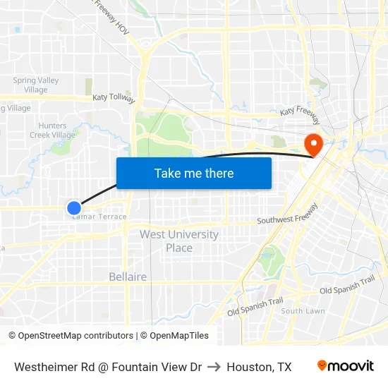 Westheimer Rd @ Fountain View Dr to Houston, TX map