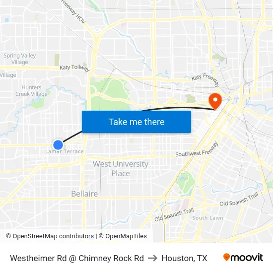 Westheimer Rd @ Chimney Rock Rd to Houston, TX map