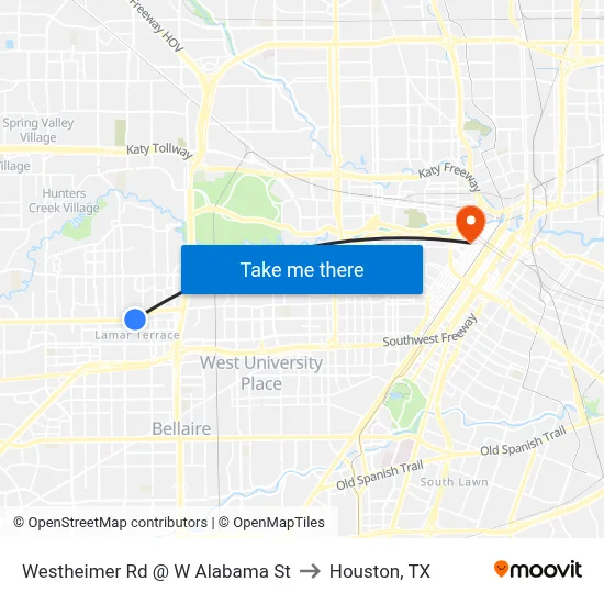 Westheimer Rd @ W Alabama St to Houston, TX map