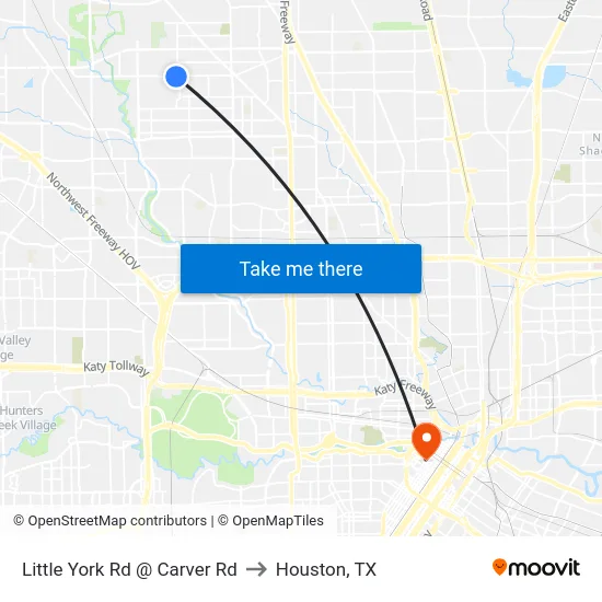 Little York Rd @ Carver Rd to Houston, TX map