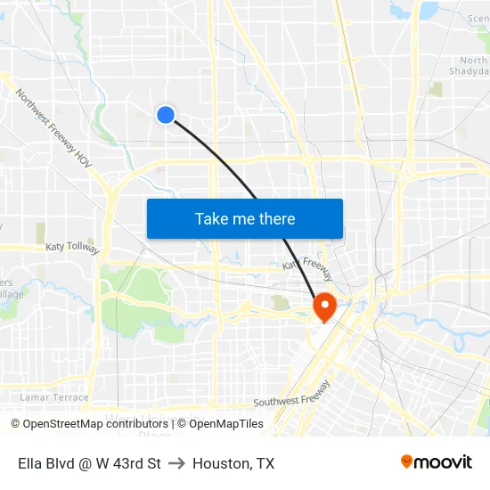 Ella Blvd @ W 43rd St to Houston, TX map