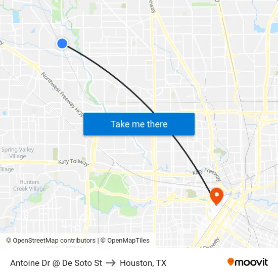 Antoine Dr @ De Soto St to Houston, TX map