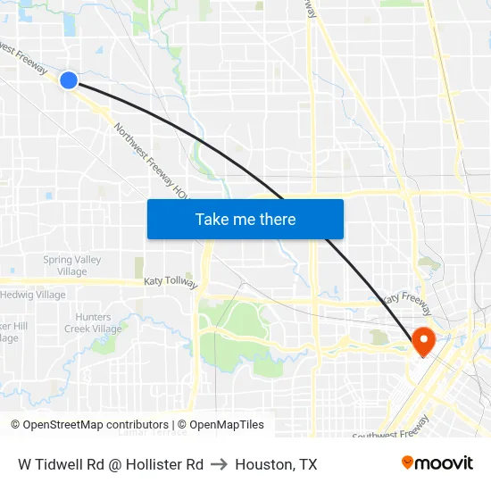 W Tidwell Rd @ Hollister Rd to Houston, TX map