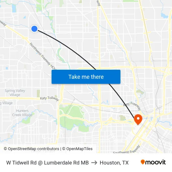 W Tidwell Rd @ Lumberdale Rd MB to Houston, TX map