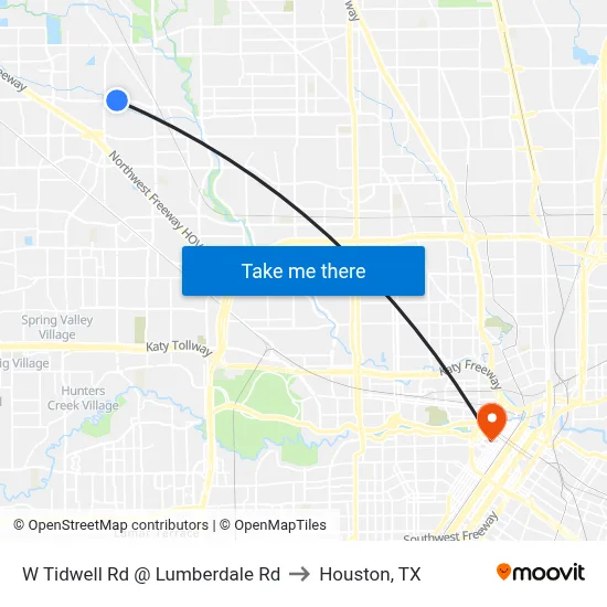 W Tidwell Rd @ Lumberdale Rd to Houston, TX map