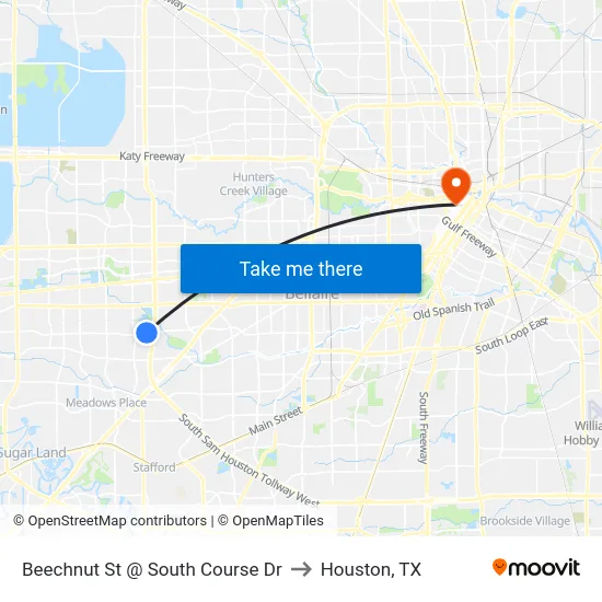 Beechnut St @ South Course Dr to Houston, TX map