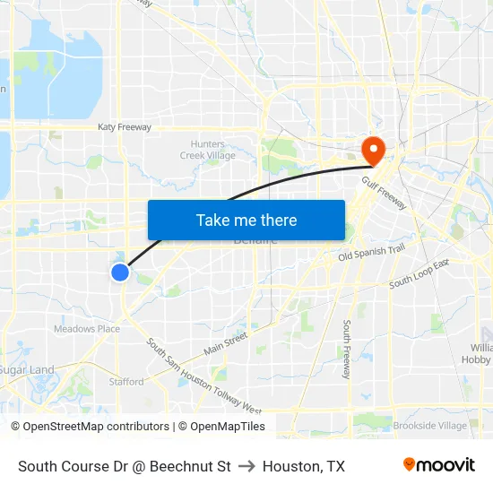 South Course Dr @ Beechnut St to Houston, TX map