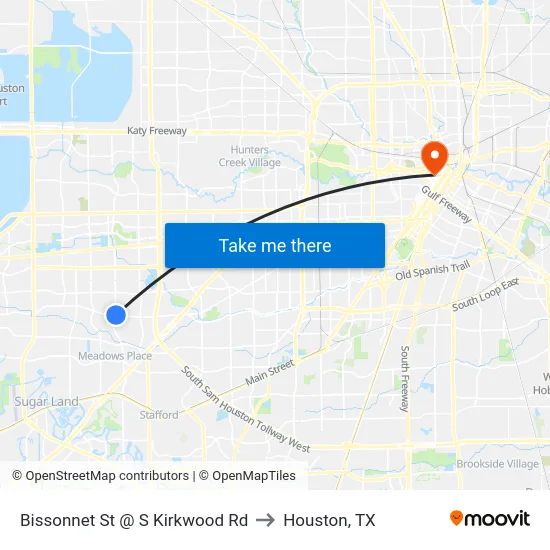 Bissonnet St @ S Kirkwood Rd to Houston, TX map