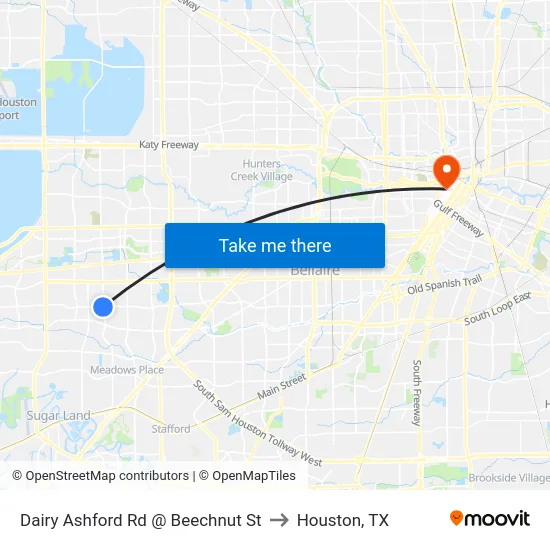 Dairy Ashford Rd @ Beechnut St to Houston, TX map