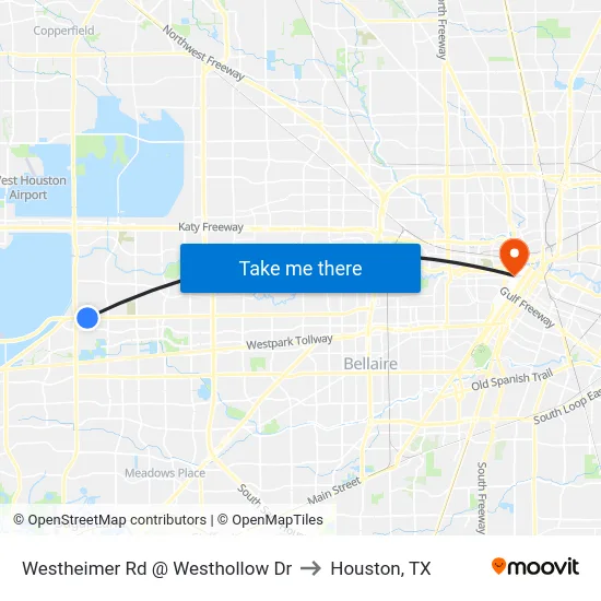 Westheimer Rd @ Westhollow Dr to Houston, TX map