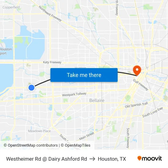 Westheimer Rd @ Dairy Ashford Rd to Houston, TX map