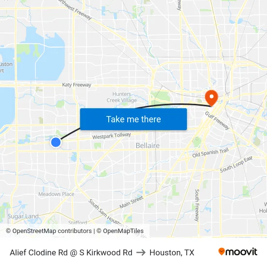 Alief Clodine Rd @ S Kirkwood Rd to Houston, TX map