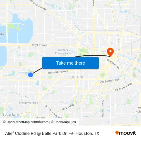Alief Clodine Rd @ Belle Park Dr to Houston, TX map