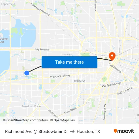 Richmond Ave @ Shadowbriar Dr to Houston, TX map