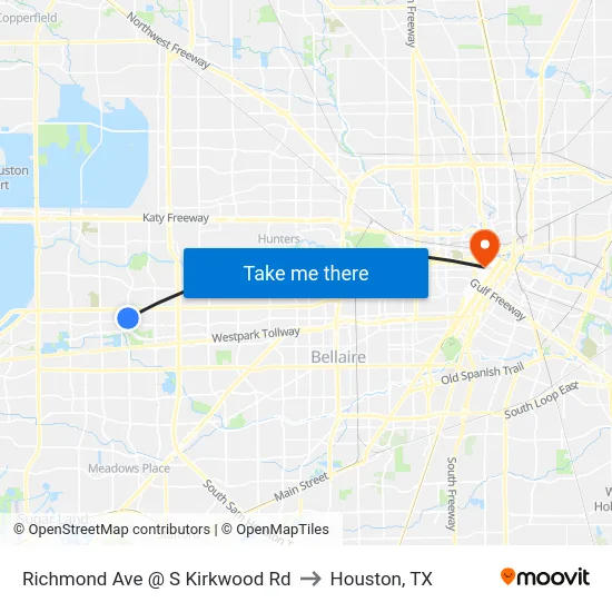 Richmond Ave @ S Kirkwood Rd to Houston, TX map