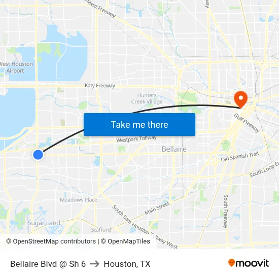 Bellaire Blvd @ Sh 6 to Houston, TX map