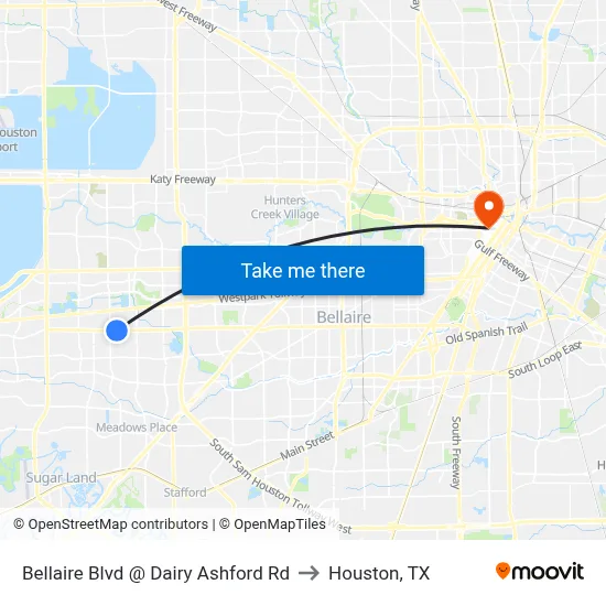 Bellaire Blvd @ Dairy Ashford Rd to Houston, TX map