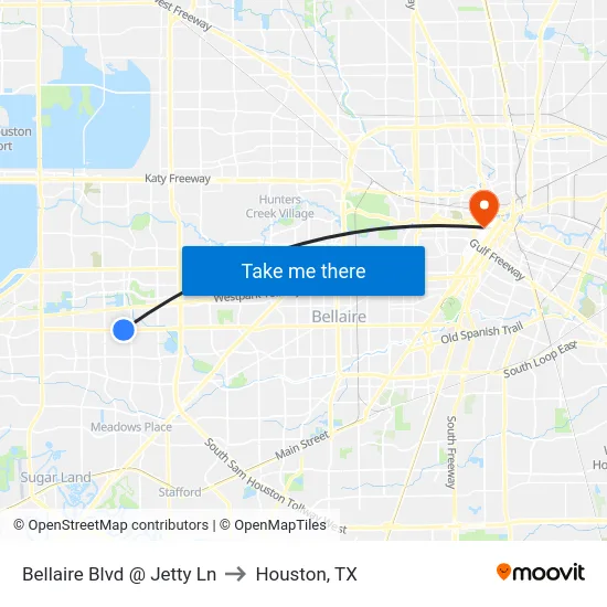 Bellaire Blvd @ Jetty Ln to Houston, TX map