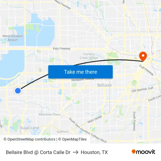Bellaire Blvd @ Corta Calle Dr to Houston, TX map