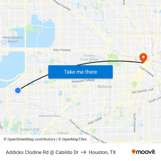 Addicks Clodine Rd @ Cabildo Dr to Houston, TX map