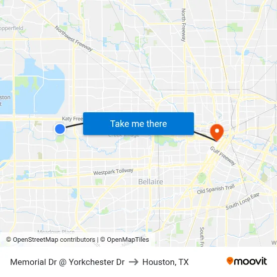 Memorial Dr @ Yorkchester Dr to Houston, TX map