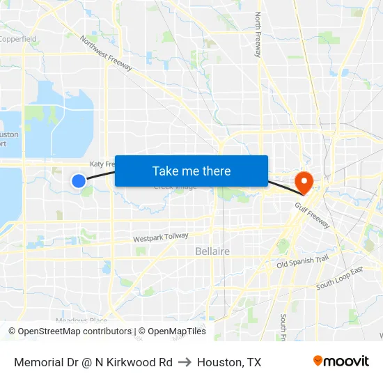 Memorial Dr @ N Kirkwood Rd to Houston, TX map