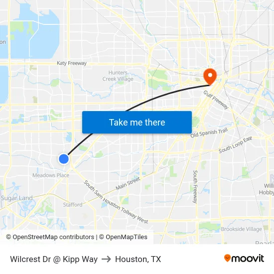 Wilcrest Dr @ Kipp Way to Houston, TX map