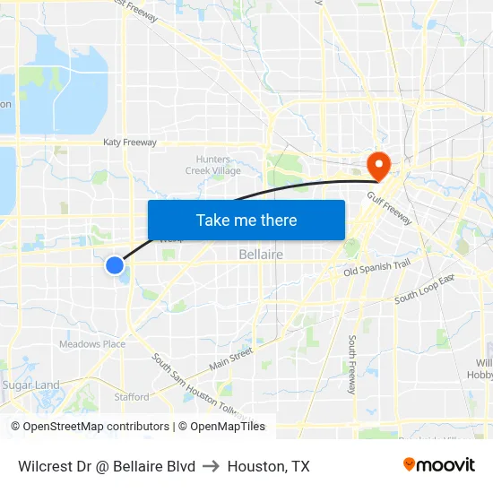 Wilcrest Dr @ Bellaire Blvd to Houston, TX map