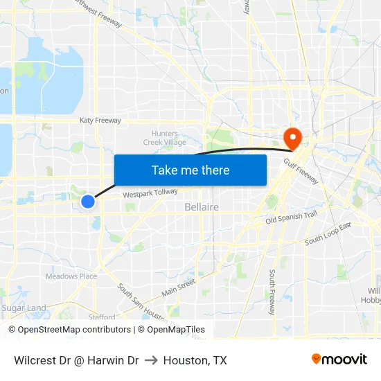 Wilcrest Dr @ Harwin Dr to Houston, TX map