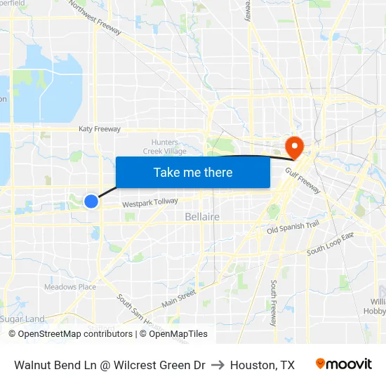 Walnut Bend Ln @ Wilcrest Green Dr to Houston, TX map