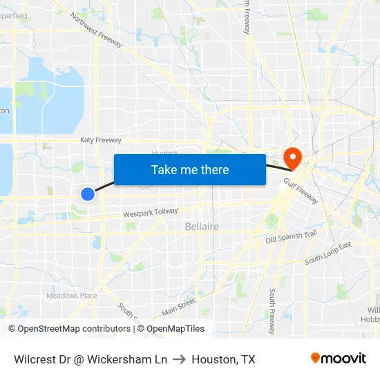 Wilcrest Dr @ Wickersham Ln to Houston, TX map