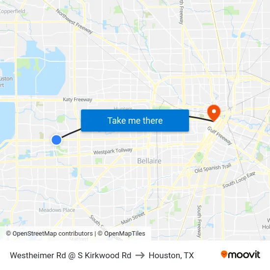 Westheimer Rd @ S Kirkwood Rd to Houston, TX map