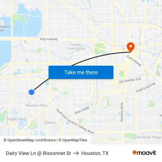 Dairy View Ln @ Bissonnet St to Houston, TX map