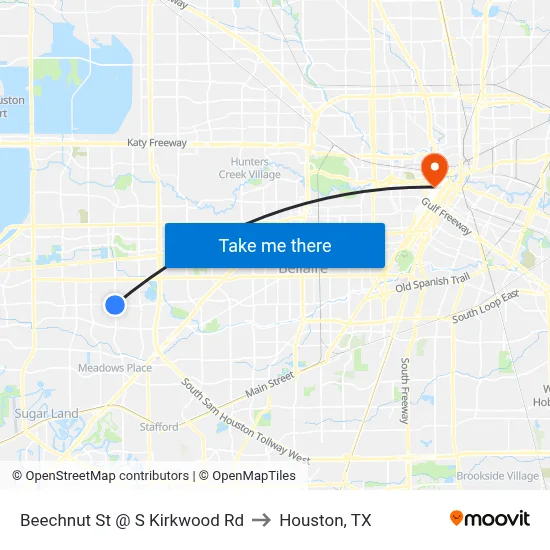 Beechnut St @ S Kirkwood Rd to Houston, TX map