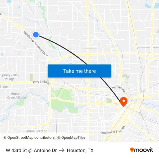 W 43rd St @ Antoine Dr to Houston, TX map