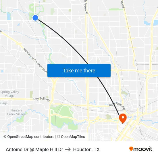 Antoine Dr @ Maple Hill Dr to Houston, TX map