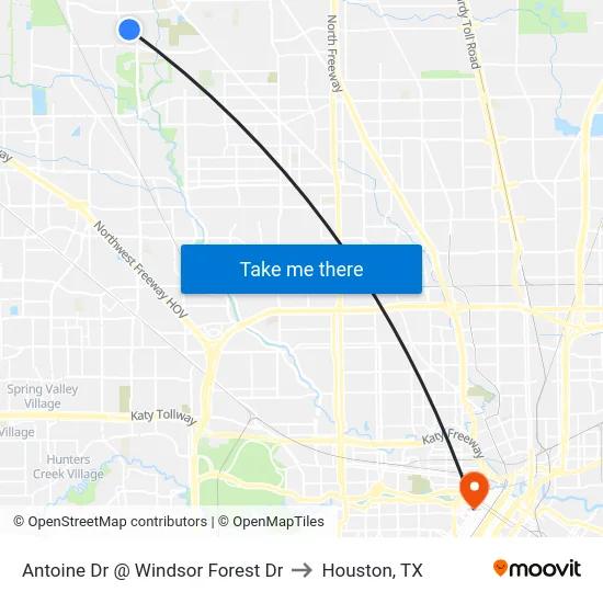 Antoine Dr @ Windsor Forest Dr to Houston, TX map