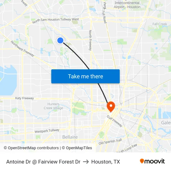 Antoine Dr @ Fairview Forest Dr to Houston, TX map