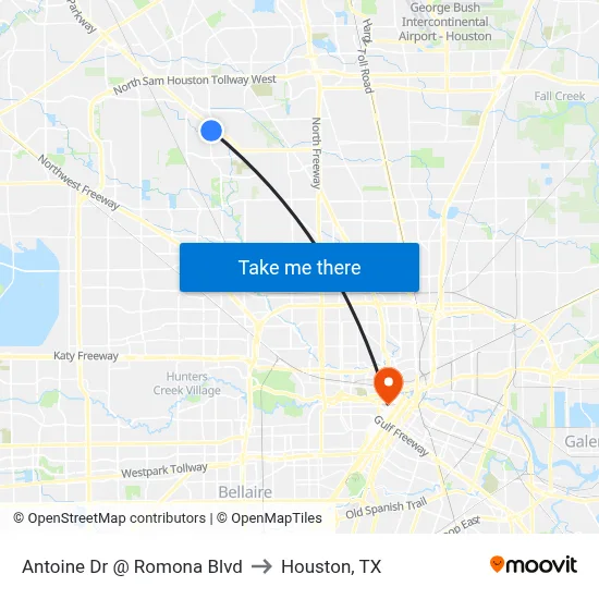 Antoine Dr @ Romona Blvd to Houston, TX map