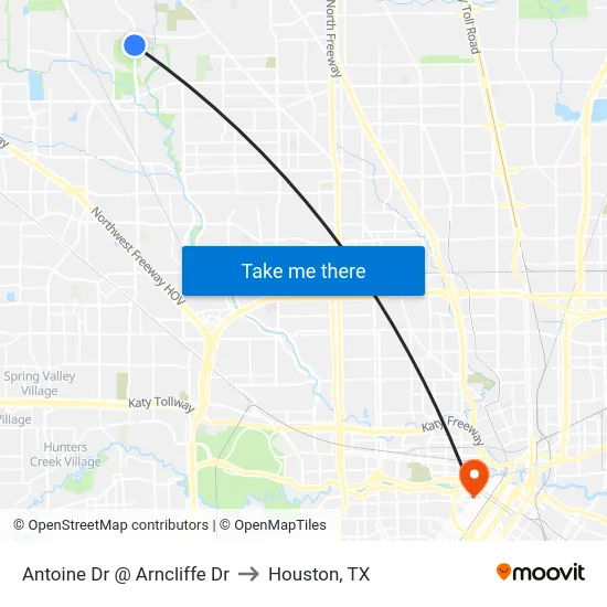 Antoine Dr @ Arncliffe Dr to Houston, TX map
