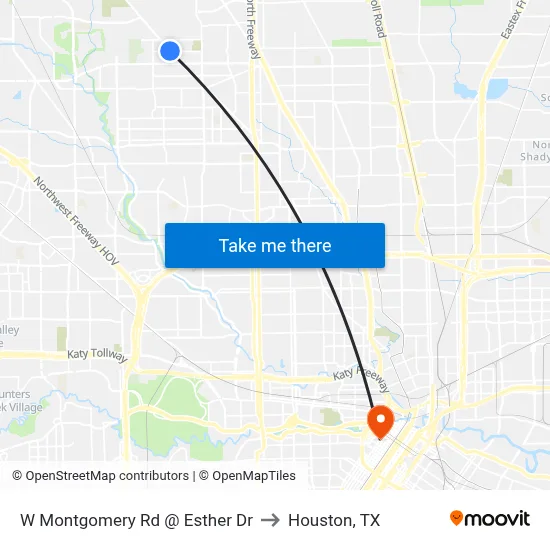 W Montgomery Rd @ Esther Dr to Houston, TX map